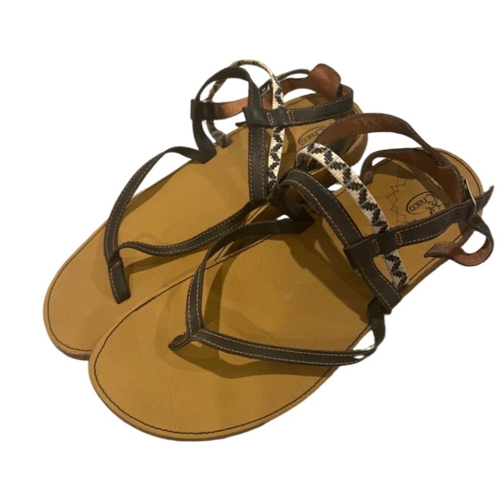 Chaco Dorra Leather Sandals Womens Brown Strappy Thong Ankle Strap J105198